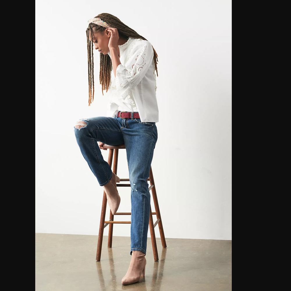 New Anthropologie Slim Boyfriend Crop Distressed Jeans - 28 Waist